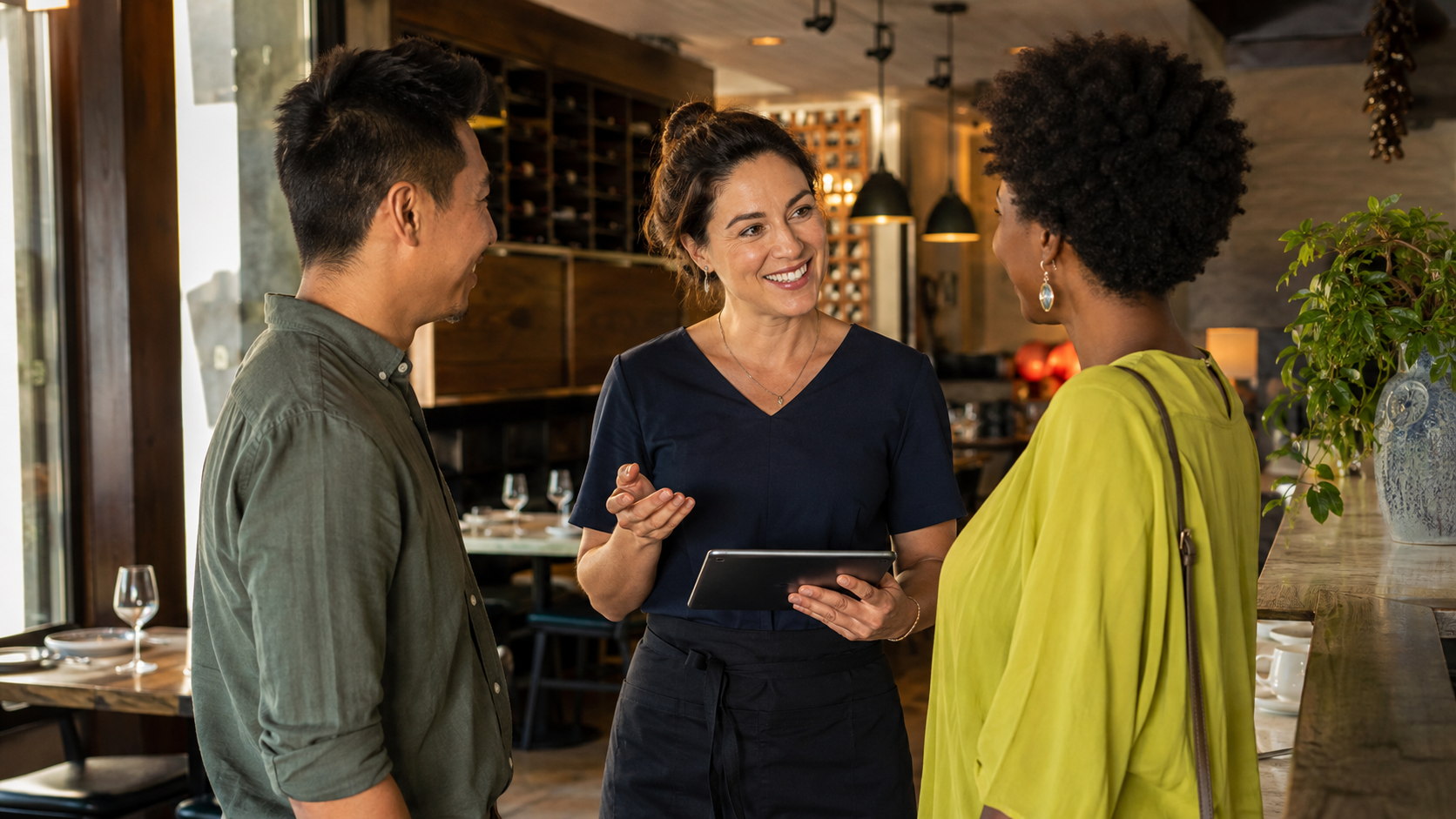Restaurant owner welcoming customers